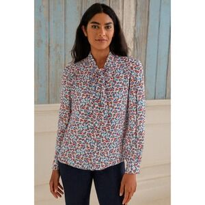 Boden Shirt Women 10 Colorful Floral Print Tie Neck Career Work Office Feminine